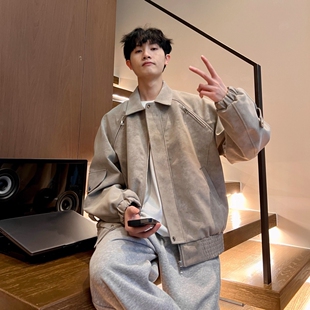 林社长2025春装新款高品质皮夹克美式休闲情侣宽松痞帅男夹克外套