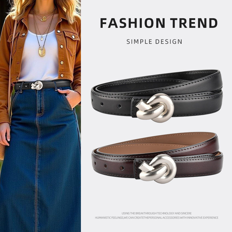 韩版麻花扣真皮细腰带女士二层牛皮时尚简约裤带百搭装饰女细皮带