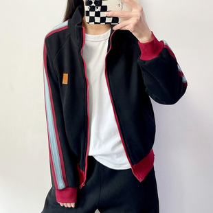 加绒加厚立领运动休闲短外套女冬季宽松大码拼色拉链开衫卫衣绒衫