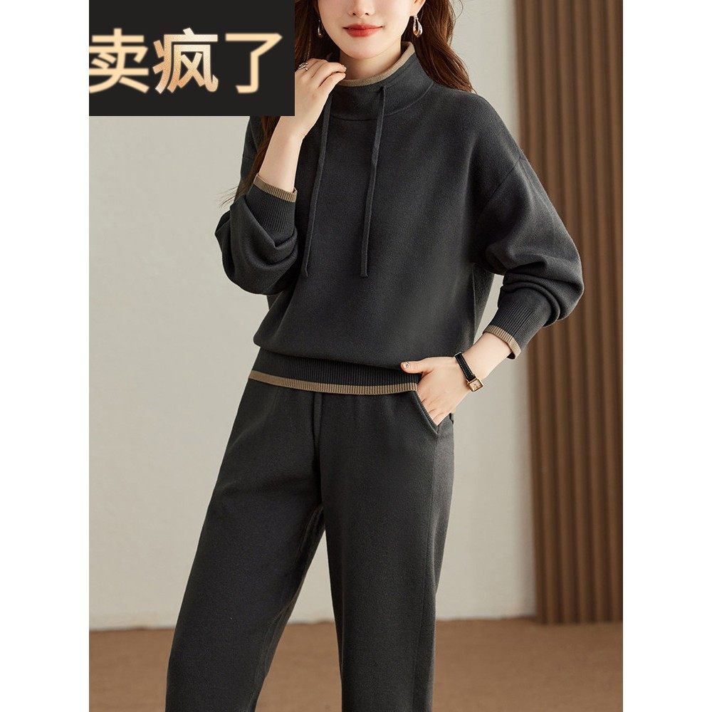 秋季立领厚针织卫衣休闲套装女秋冬洋气减龄高级感时尚运动两件套