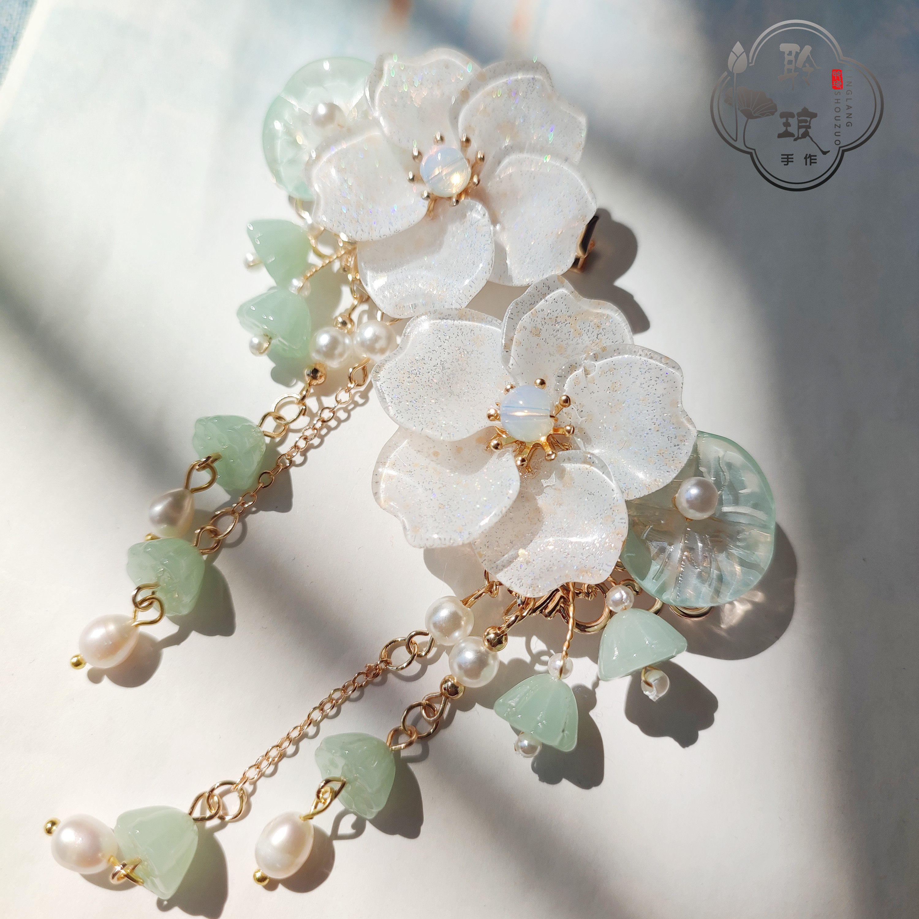 天T蓬聆琅原创莲蓬荷叶琉璃夏日清冷发夹流苏古风发饰汉服配饰