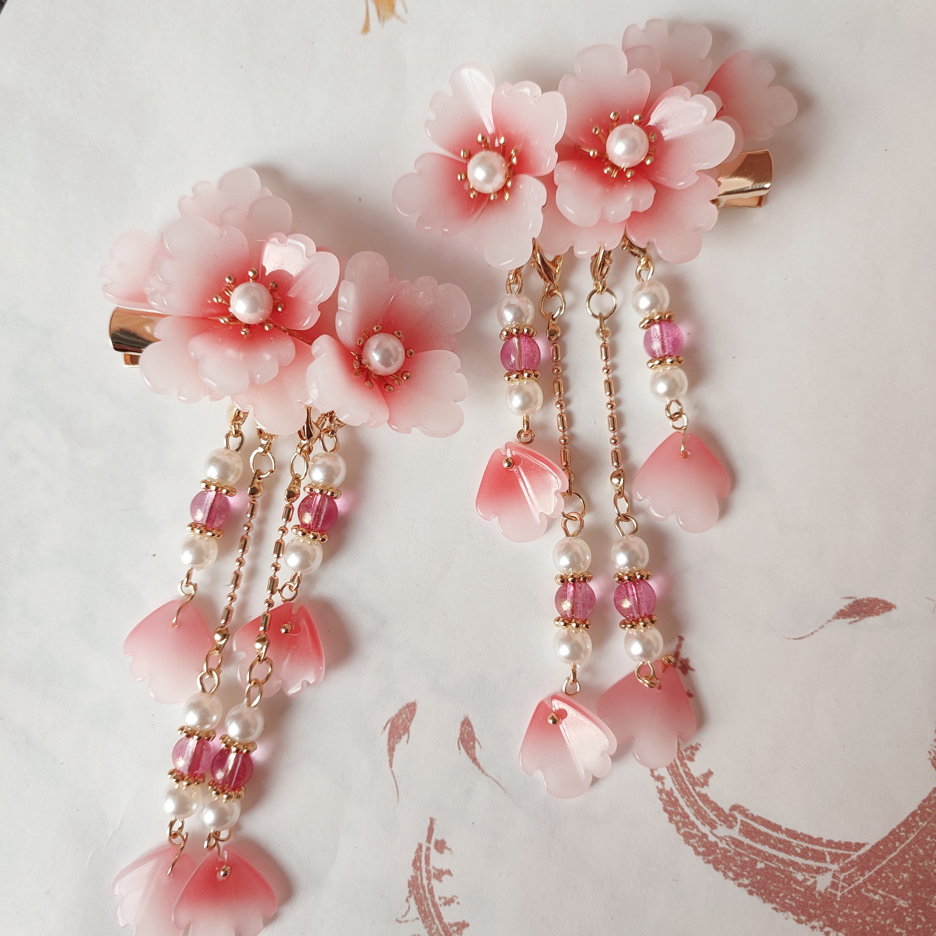 聆琅原创古风牡丹花发夹流苏对夹汉服配饰一对价花qhw001芜 聆琅手作 淘优券