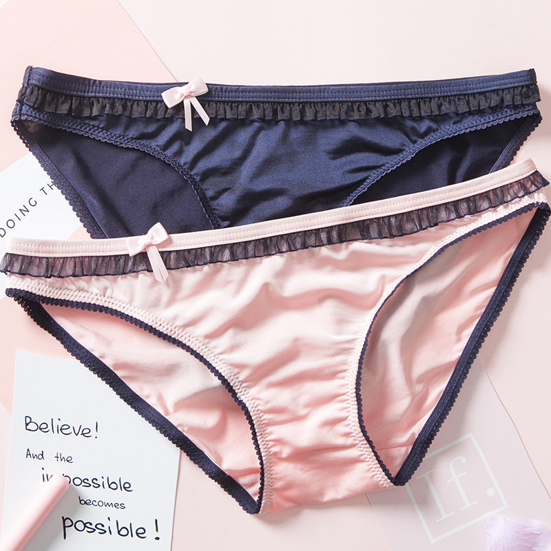 日系牛奶丝内裤女性感中低腰简约纯色内裤纯棉档提臀三角短裤学生