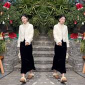 新款 新中式 穿搭2025冬季 女装 毛毛拼接棉衣外套搭配丝绒半身裙 时尚