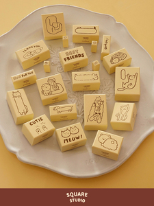 【平方Studio】宠物生活印章 原创插画可爱小狗小猫手帐装饰木质