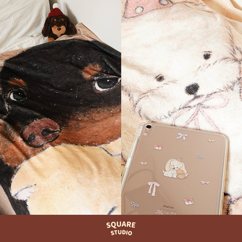 【平方Studio】皮革联名毛毯 可爱猫狗法兰绒沙发毯盖毯卧室装饰