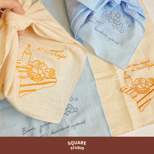 【平方Studio】悠长假日刺绣包装布 原创手绘手写餐巾法式礼物