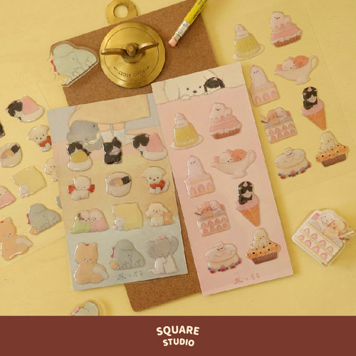 皮革联名可爱猫狗小象滴胶贴纸