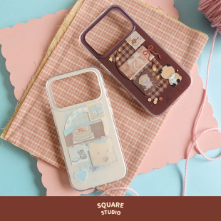 艺术家插画可爱小猫小狗创意磁吸支架串珠挂链 皮革联名双层手机壳 平方Studio