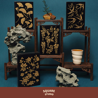 新中式古风紫藤燕子银杏木质印章