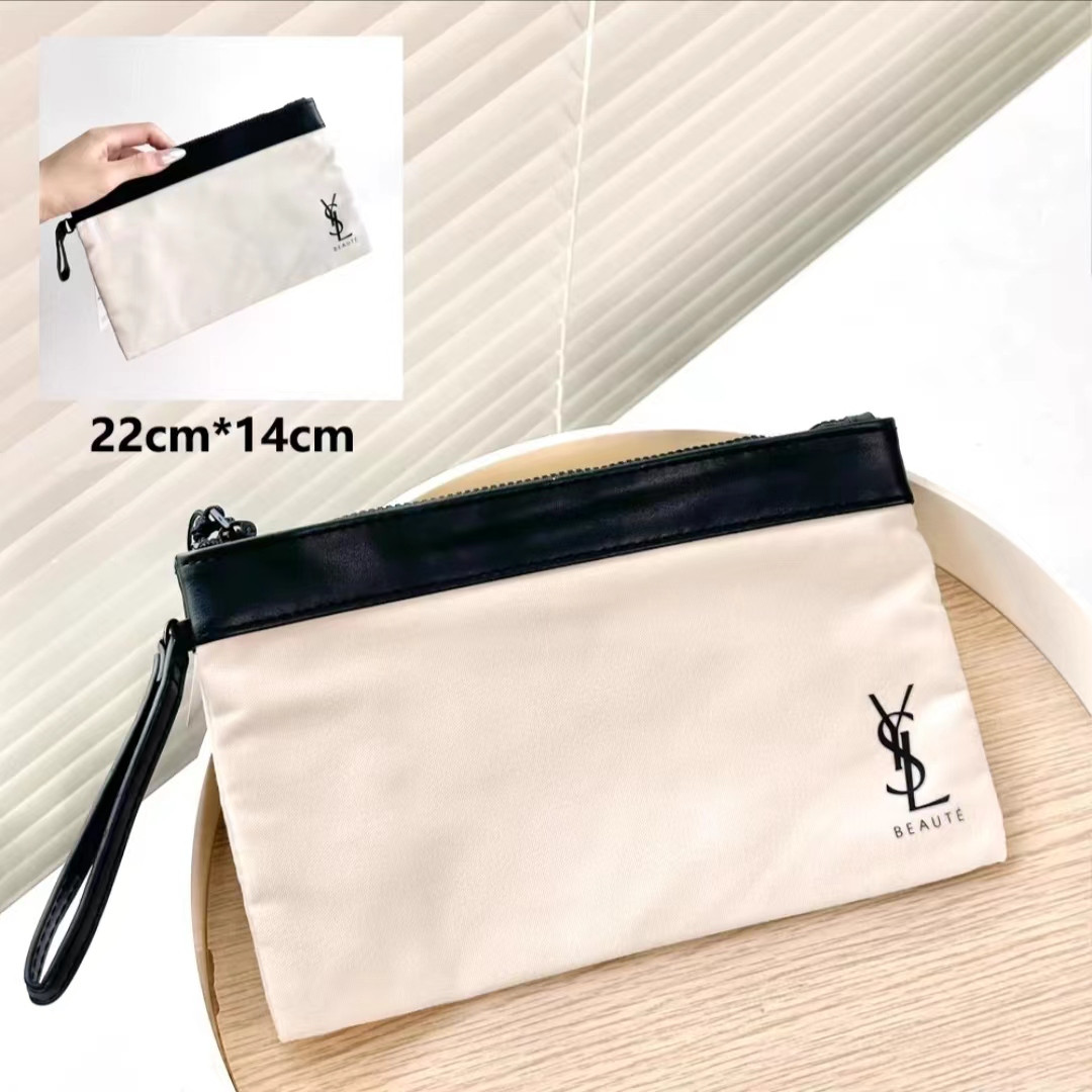 YSL赠品化妆包帆布PU拼接面料手拿化妆包洗漱包出差旅行携