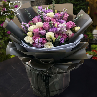 杭州鲜花速递同城玫瑰花绣球桔梗花混搭花束生日花店订花送花爱人