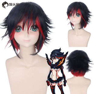 馒头家 KILL la KILL 双斩少女 缠流子cos假发 蓝色挑染红色短发