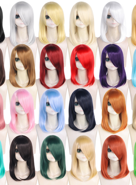 馒头家 万用cosplay假发毛胚45cm中短直发动漫黑银白金深棕浅蓝色