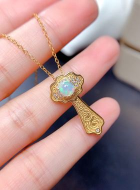 炫彩欧泊主石925银镀黄金吊坠