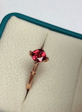 天然镁铝石榴石戒指925银镀金镶嵌 主石方5*5MM精工品质 活口戒指