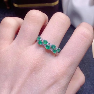 爆款天然祖母绿戒指 浓艳高调绿色3*3MM925银镀金排戒