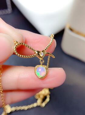 天然欧泊吊坠炫彩星空主石锁骨链