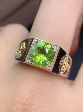 天然橄榄石电镀精工礼物男士戒指