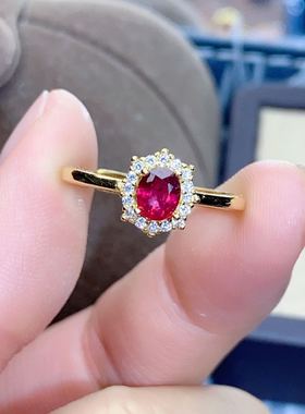 新款天然缅甸红宝石银红宝石戒指