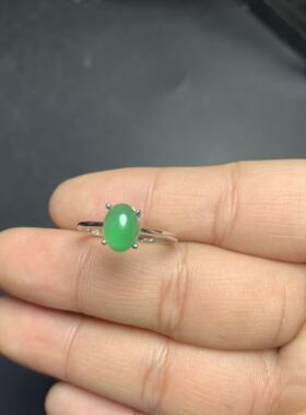 925银镀白金绿玉髓活口戒指特惠