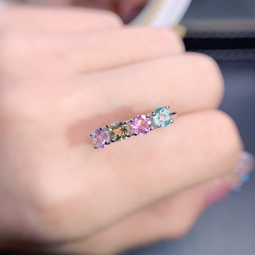 天然巴西碧玺戒指 糖果色搭配925银镀金圆4*4mm保真支持鉴定 特惠