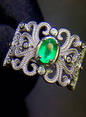 925银精工镶嵌活口祖母绿戒指