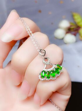 透辉石绿色银镀金吊坠新款特惠