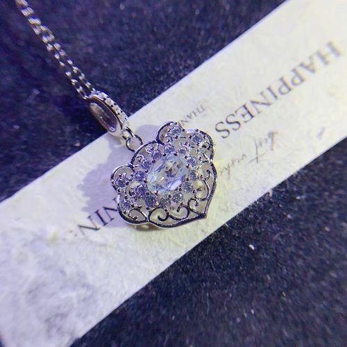 新款天然海蓝宝吊坠925银镀金镶嵌时尚项链主石4*6MM如意吊坠