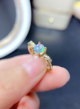 天然主石精工925银镶嵌欧泊戒指