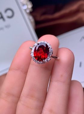 漂亮大颗粒晶体干净石榴石戒指