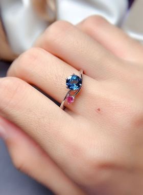 新款天然伦敦蓝托帕石戒指搭配