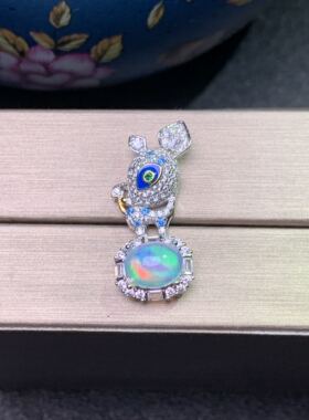 卡通星空欧泊炫彩银镀金小鹿吊坠