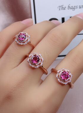 新款天然镁铝石榴石戒指主石紫牙