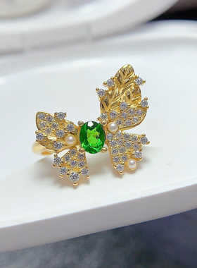 轻奢蝴蝶款戒指天然透辉石戒指主石尺寸4*5MM精工925银镶嵌