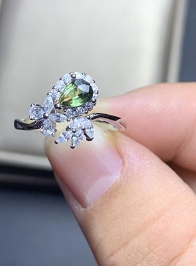 925银绿色蓝宝石戒指特惠新款