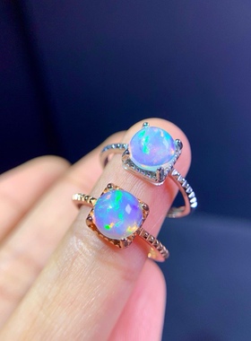 炫彩星空银镀金精工镶嵌欧泊戒指