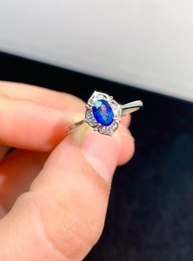特惠天然蓝宝石戒指银精工镶嵌