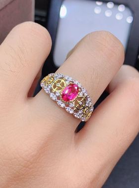 925银精工镶嵌活口托帕石戒指