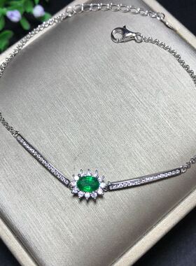 银镶天然祖母绿手链奶奶手镯颜色