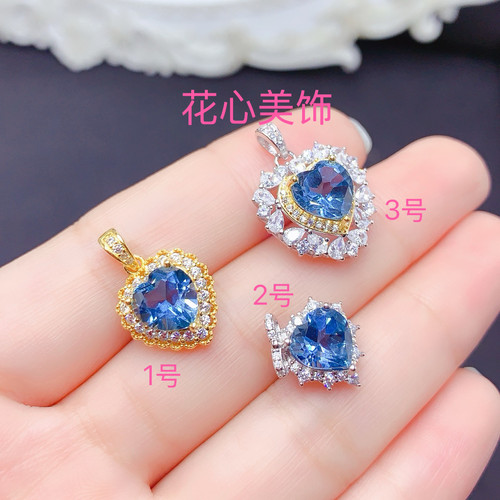 天然伦敦蓝托帕石吊坠925银镶嵌主石心8*8mm时尚百搭款托帕石吊坠