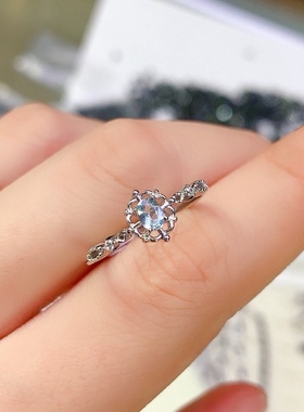 爆款天然海蓝宝戒指金镶成色 高净度 主石尺寸3*4mm蕾丝戒指