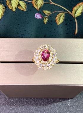 新款特惠925银镀黄金天然粉色托帕石戒指6*8Mm开口戒 包邮