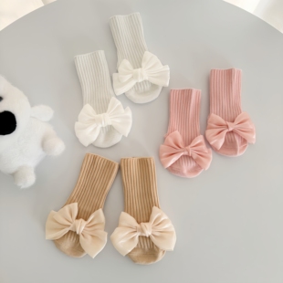 新生儿袜子春夏新款中筒袜女宝宝棉袜可爱蝴蝶结防滑袜婴儿地板袜