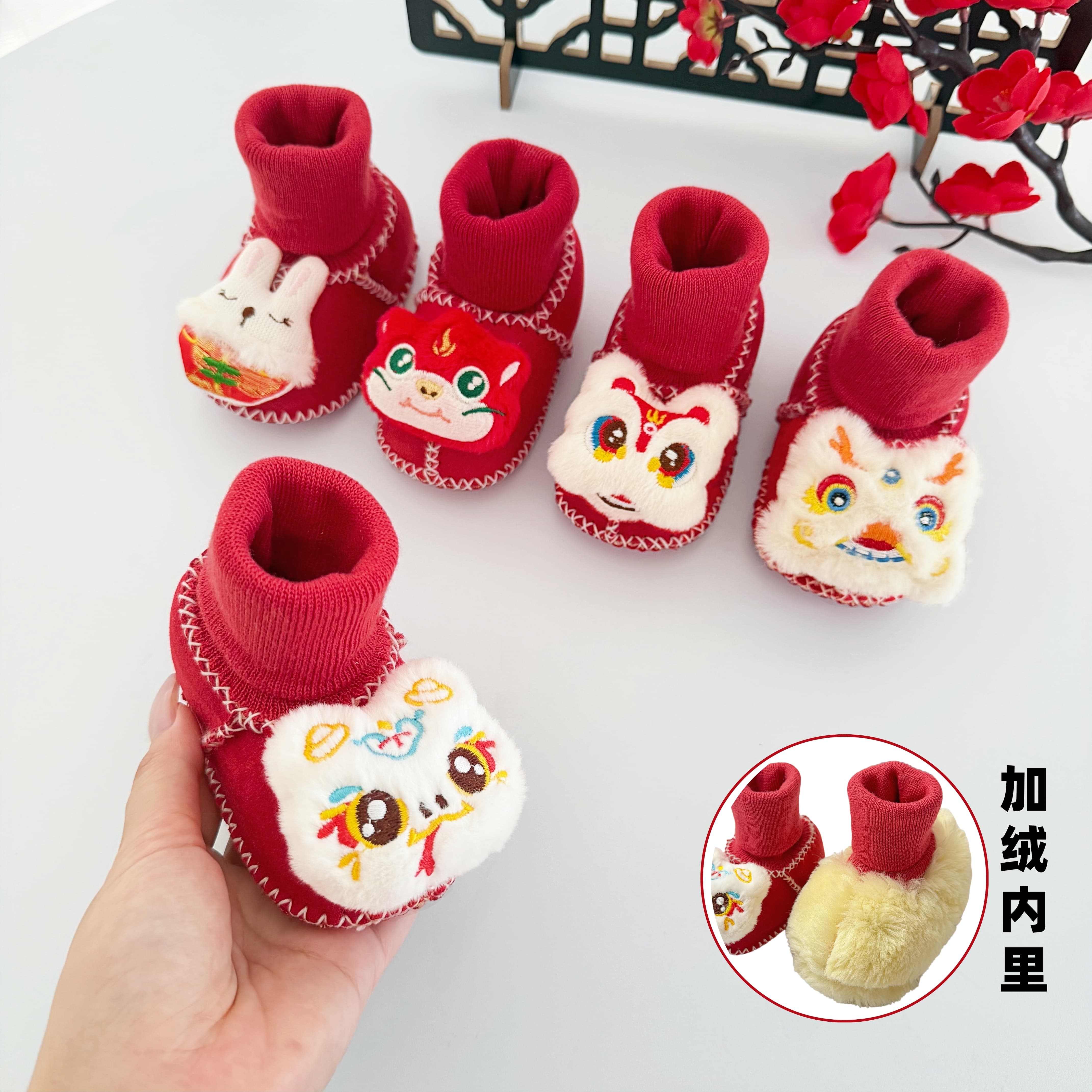 红色鞋子冬季加绒加厚宝宝鞋袜