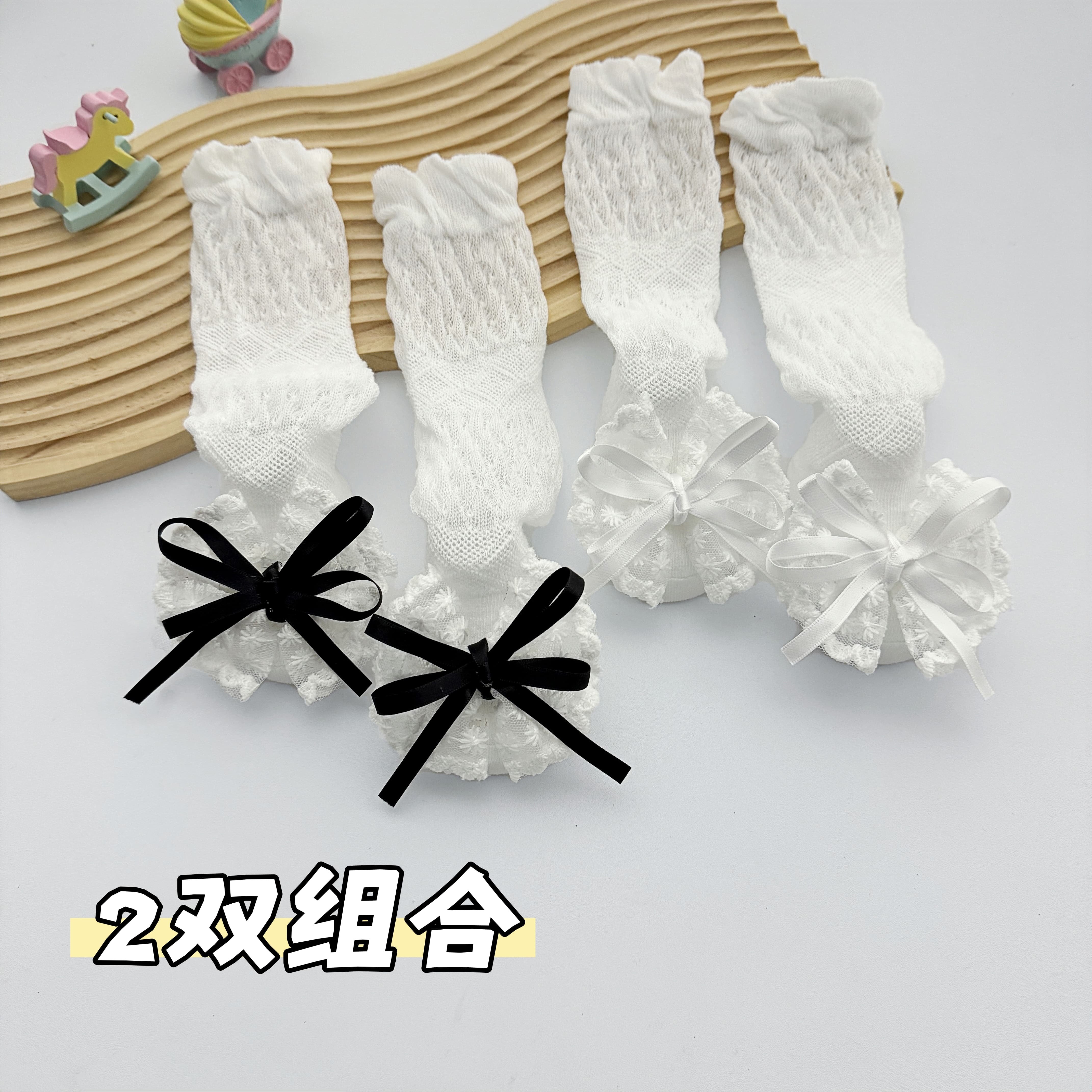 婴儿长筒袜夏季超薄防蚊袜女宝宝蕾丝蝴蝶结网眼袜新生儿护腿袜子