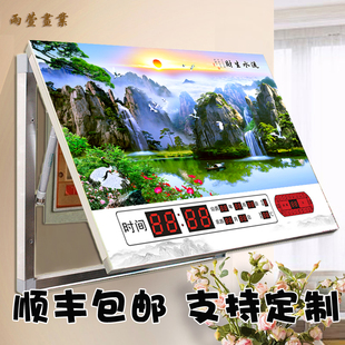 电表箱装饰画风景画电闸开关盒遮挡画带钟表万年历可推拉流水生财