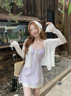 甜米周 夏季轻薄绝美开衫配吊带女外搭防晒罩衫韩系穿搭镂空上衣