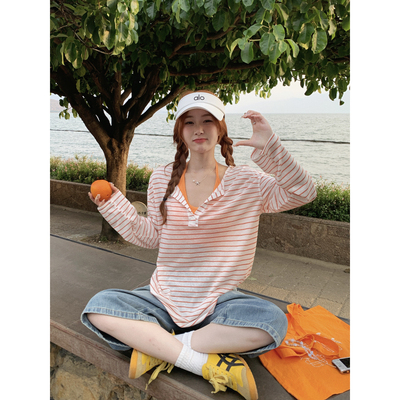 条纹防晒t恤上衣女夏季薄款罩衫