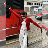 红色针织开衫 00PM早春焕新 汤圆不圆 八折 新品 女麻花毛衣